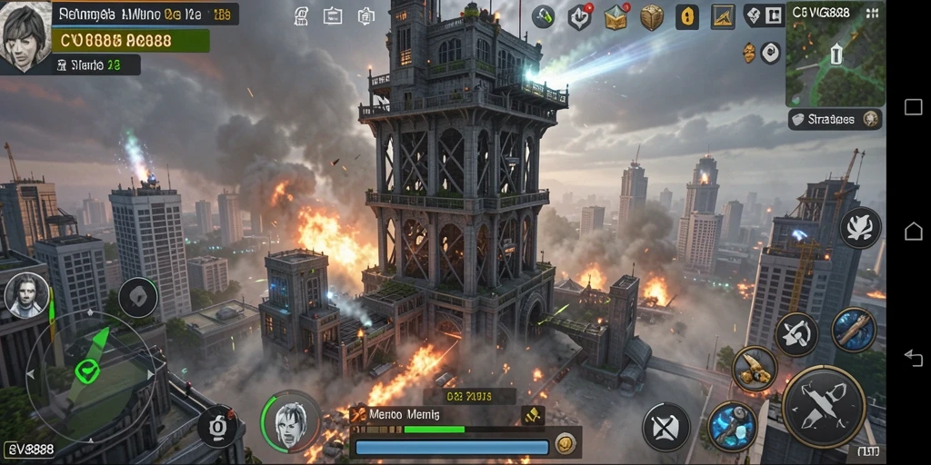 Tampilan gameplay seru dengan berbagai menara dan musuh di CVG8888.