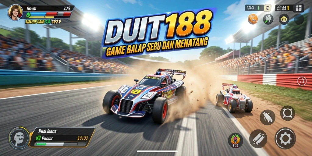 Tampilan balapan seru dalam gameplay DUIT188 dengan mobil cepat.