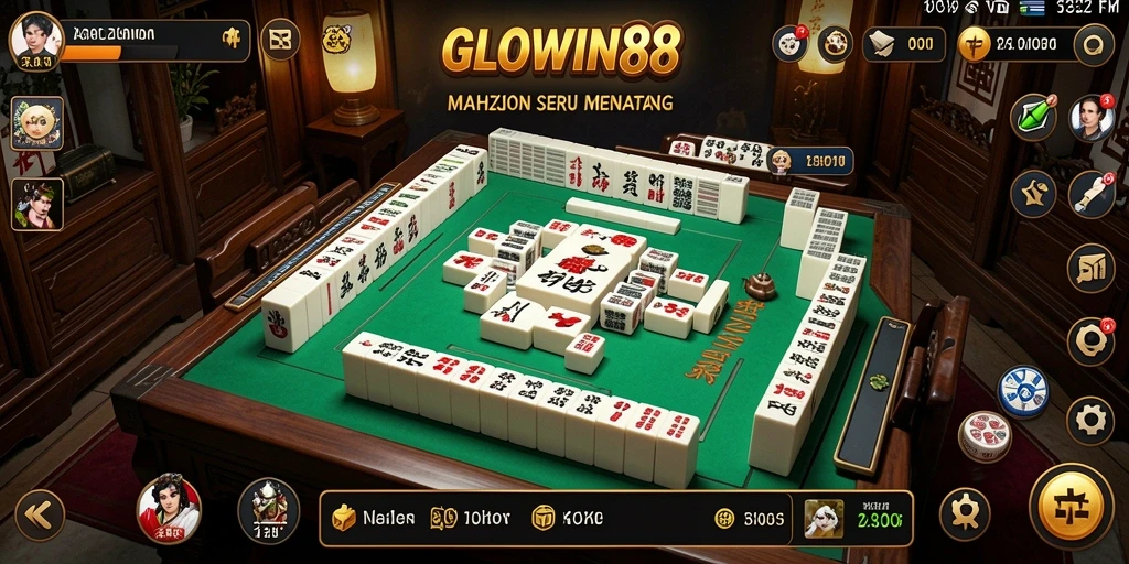 Tangkapan layar utama GLOWIN88 menampilkan aksi permainan Mahjong yang seru.