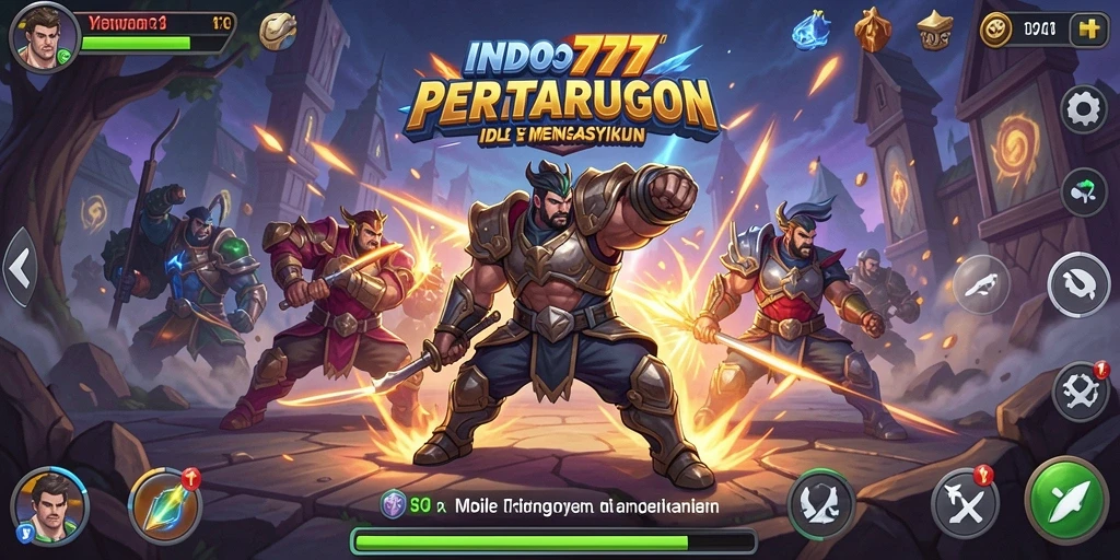 Gameplay INDO777 menampilkan karakter beraksi dalam pertempuran Idle.