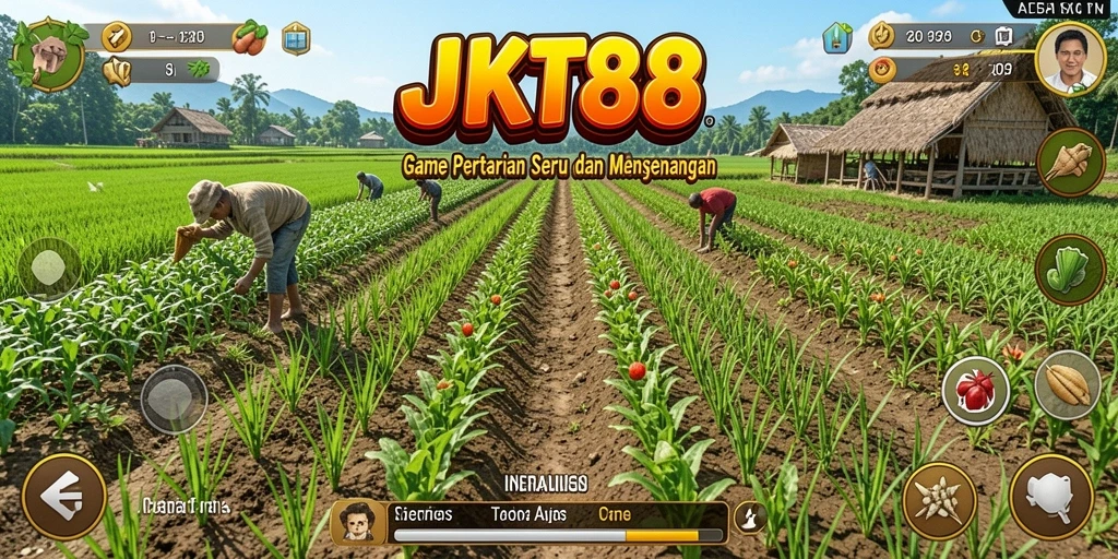 Screenshot gameplay JKT88 menunjukkan aktivitas bertani yang seru.