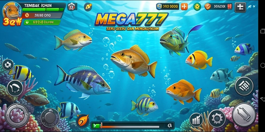 Screenshot MEGA777 menampilkan aksi menembak ikan yang seru dan dinamis.