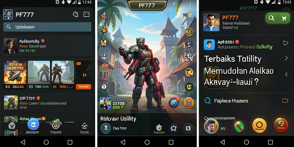 Tampilan screenshot aplikasi PF777 dengan fitur utility yang bermanfaat.
