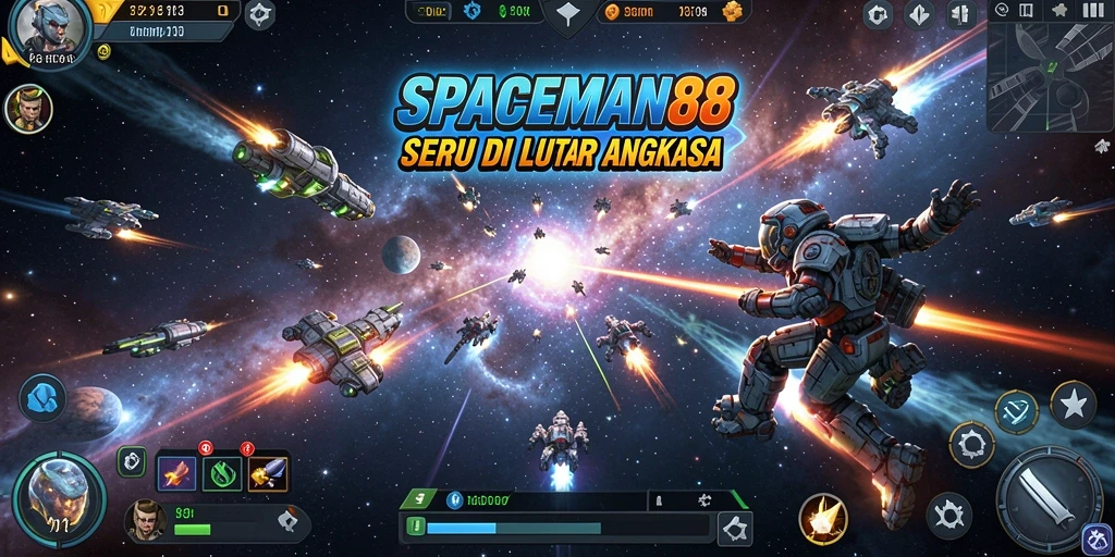 Gameplay SPACEMAN88 memperlihatkan pertempuran seru di luar angkasa.