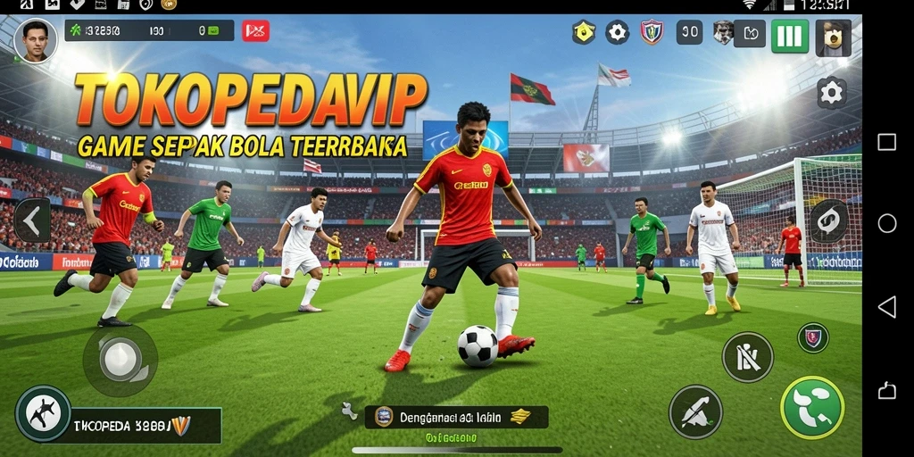 Tampilan gameplay seru dalam TOKOPEDIAVIP dengan aksi sepak bola yang mendebarkan.